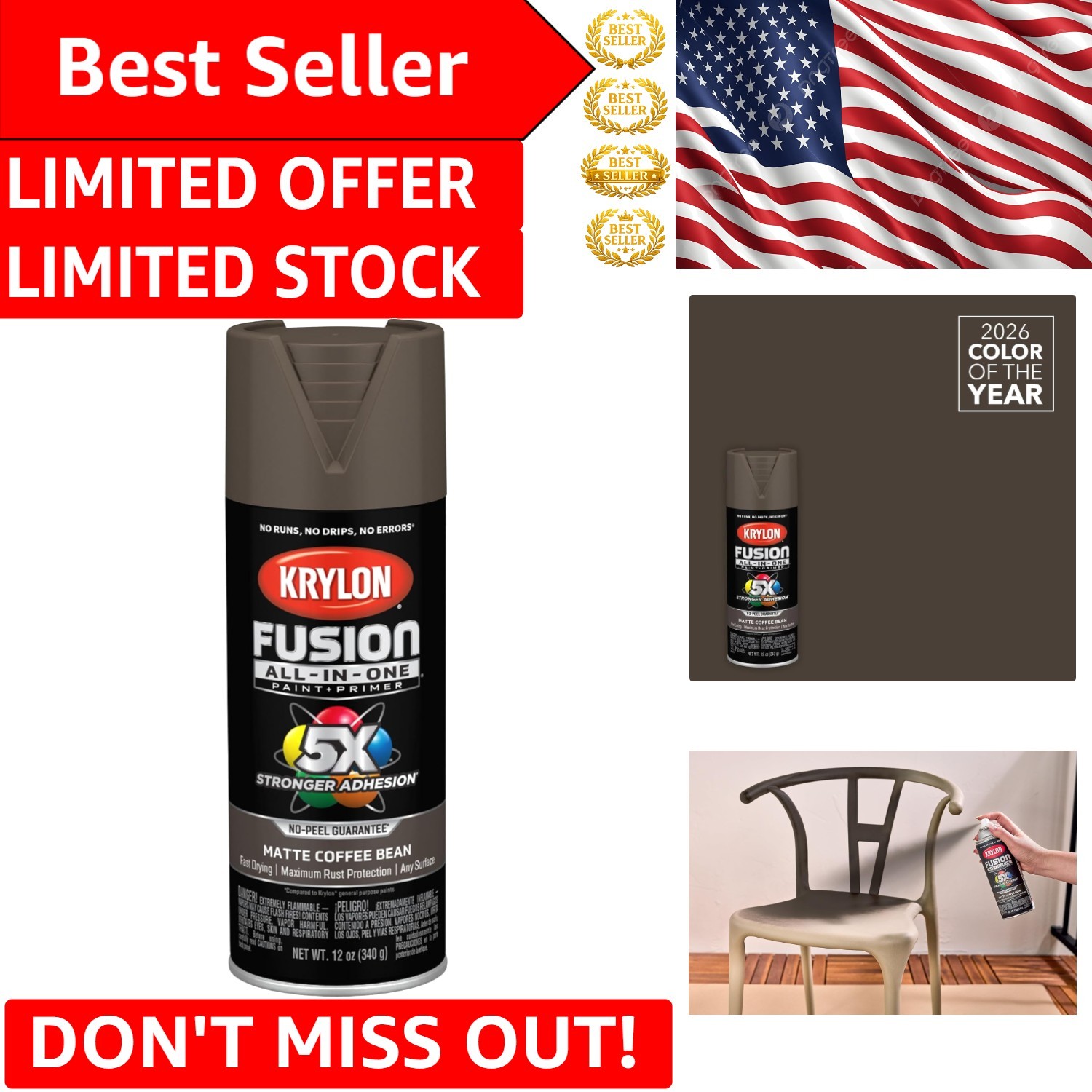 Transform Your Space with Fusion All-In-One Matte Coffee Bean Spray Paint, 12 oz