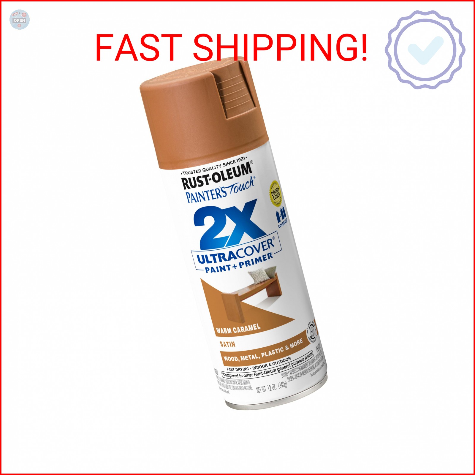 Rust-Oleum 267118 Painter’s Touch 2X Ultra Cover Spray Paint, 12 oz, Satin Warm
