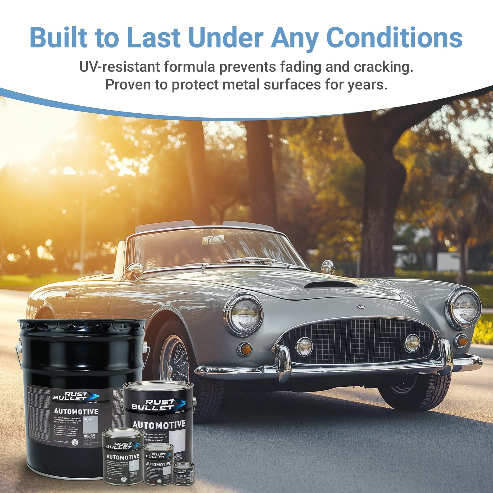 AUTOMOTIVE RUST PAINT Inhibitor Coating Quart Metallic Gray RUST BULLET