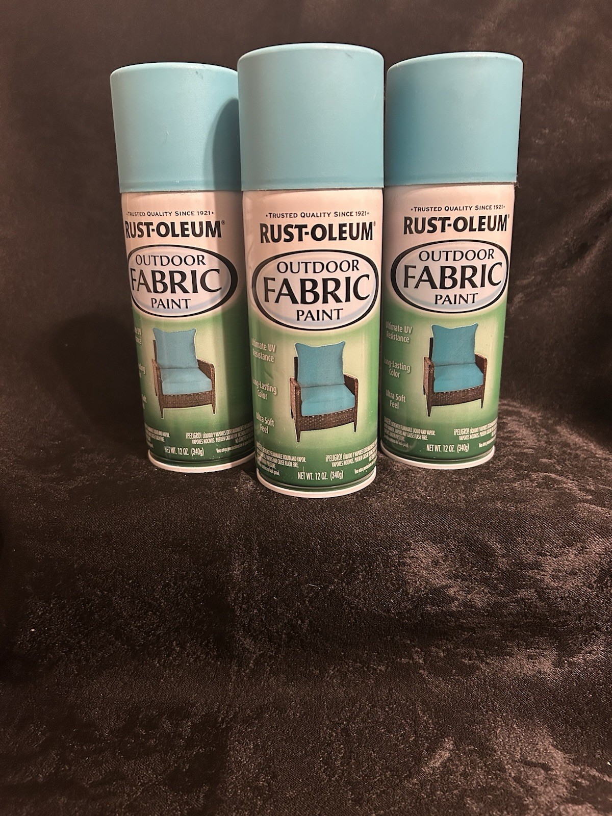 Rustoleum TURQUOISE 12oz Outdoor Fabric Spray Paint UV Resistant Lot Of 3 Cans