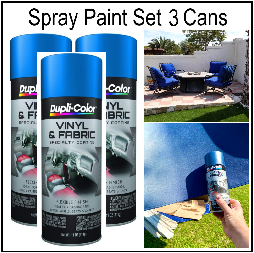 3PK Vinyl Blue Spray Paint Seat Fabric Carpet Consoles Metal Plastic Wood Coatin