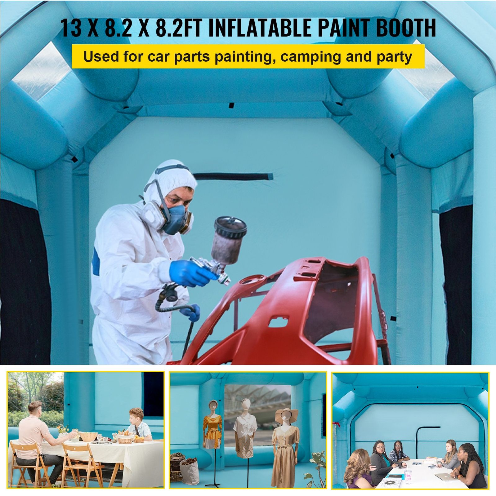 Portable Inflatable Paint Booth, 13x8x8ft Spray Tent with Air Filter & 2 Blowers