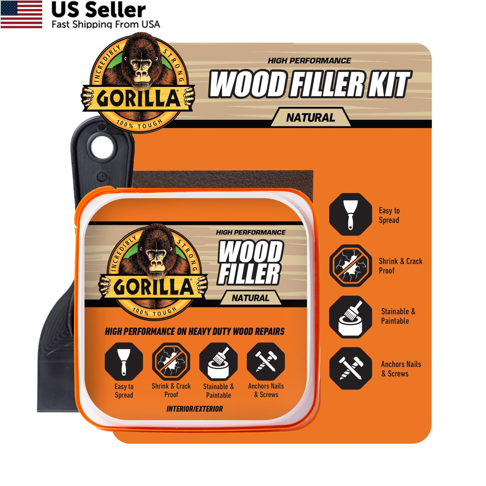 Gorilla All Purpose Wood Filler Repair Kit with Putty 1 – Pack,