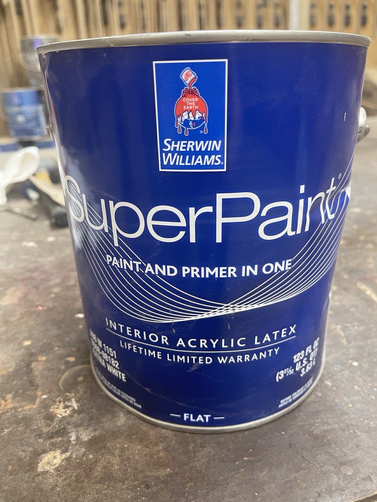 1 Gallon Sherwin Williams SuperPaint Interior Flat Color 6211 Brainwashed Dented