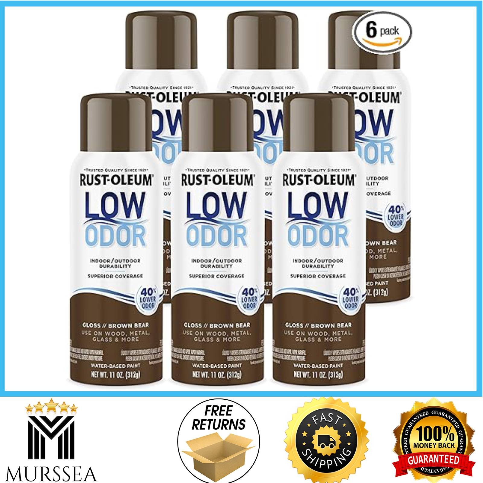Rust-Oleum Premium Low Odor Spray Paint 11oz Gloss Brown Bear 6 Pack