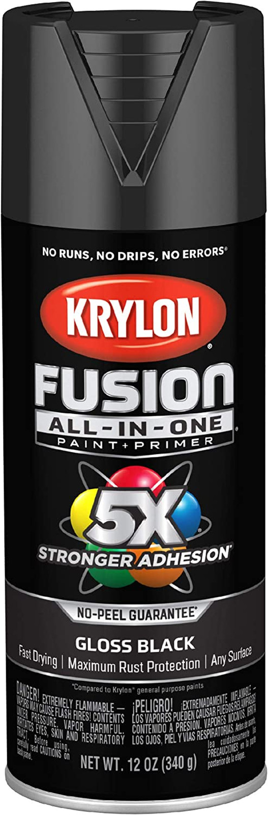 Krylon Fusion All-In-One Spray Paint for Indoor/Outdoor Use, Gloss Black , 12 Oz