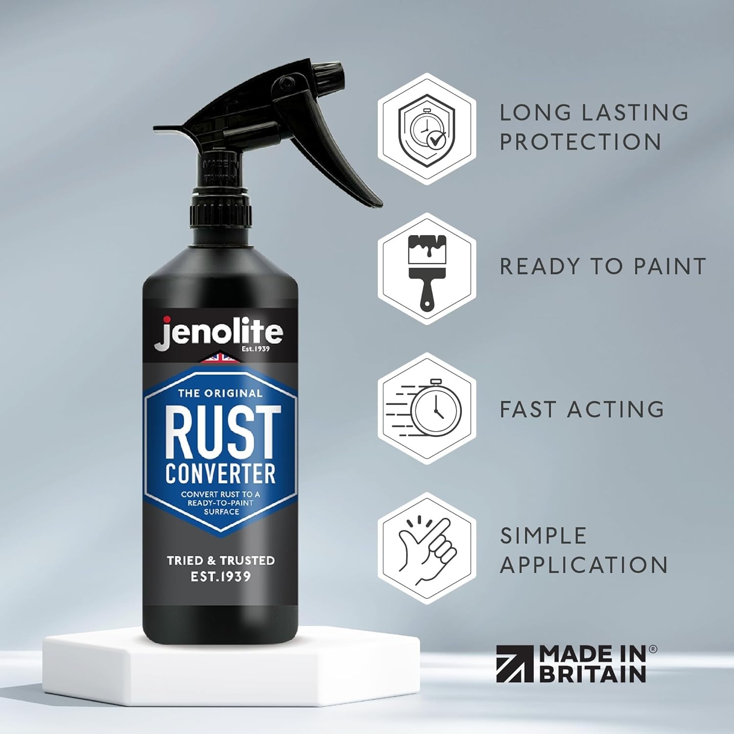 Rust Converter Trigger Spray for Metal 500 ml 16.9 fl oz All In One Fast‑Acti…