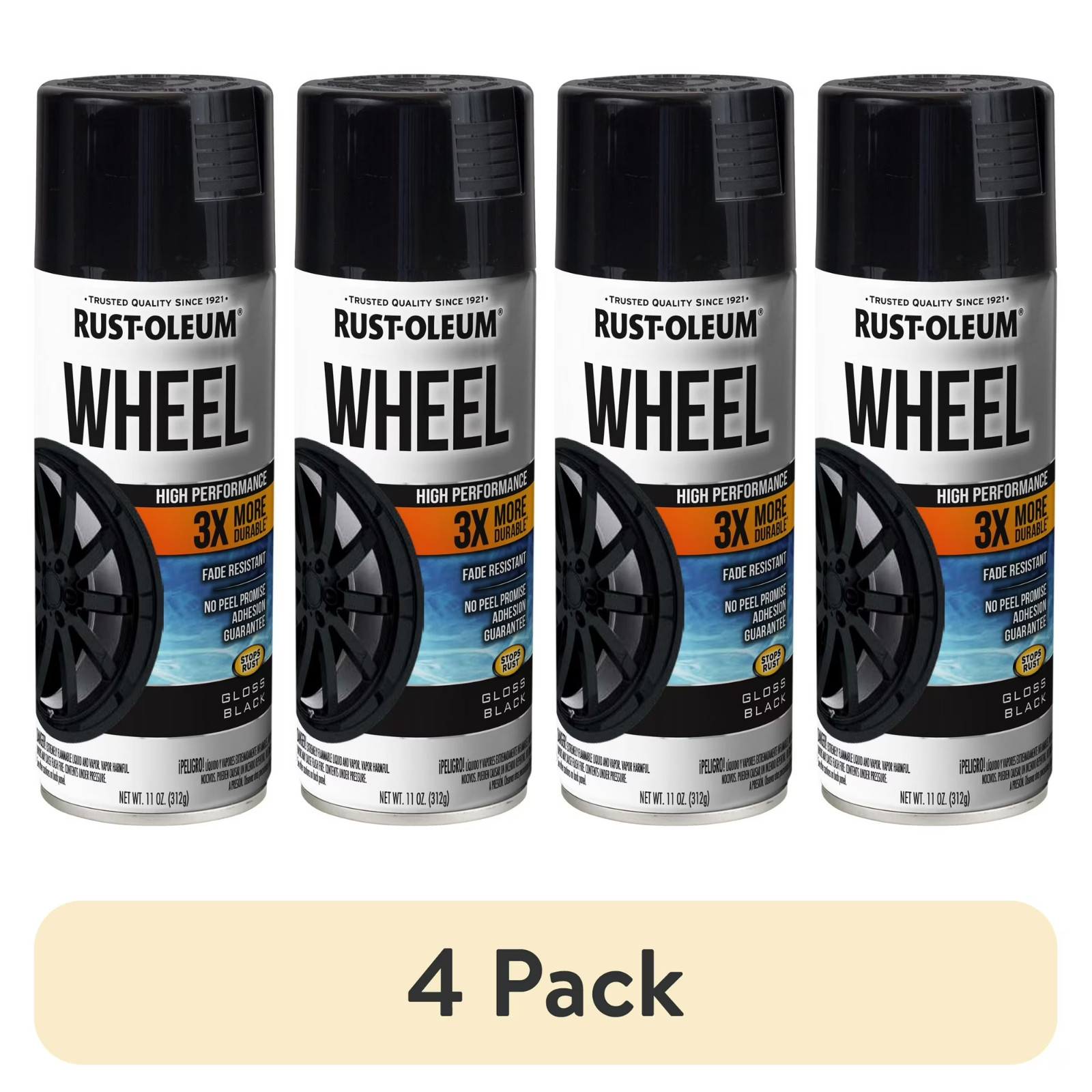 (4 pack) Rust-Oleum Automotive Wheel 3X Gloss Spray Paint, Black, 11 oz