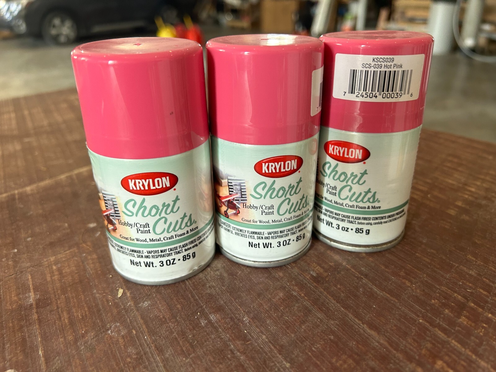 New 3-pack lot Krylon KSCS039 Short Cuts Aerosol Spray Paint 3 Oz Hot Pink