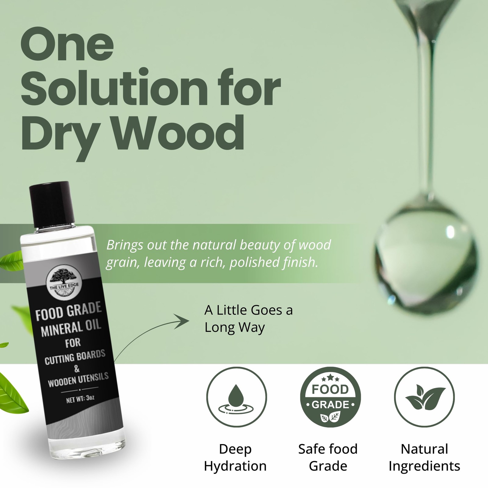 3oz Food Grade Mineral Oil for Wood Cutting Board and Wooden 3 Ounce, White