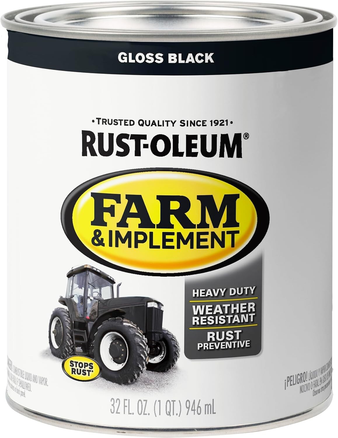 Farm and Implement Enamel Paint – 1 Quart, Gloss Black, Heavy Duty Tractor Paint