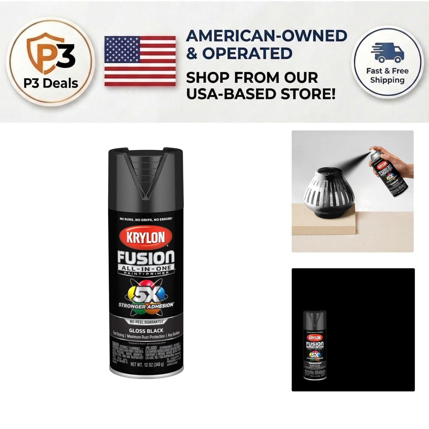 Fusion All-In-One Black Spray Paint, 12 oz – Indoor & Outdoor, Rust Resistant