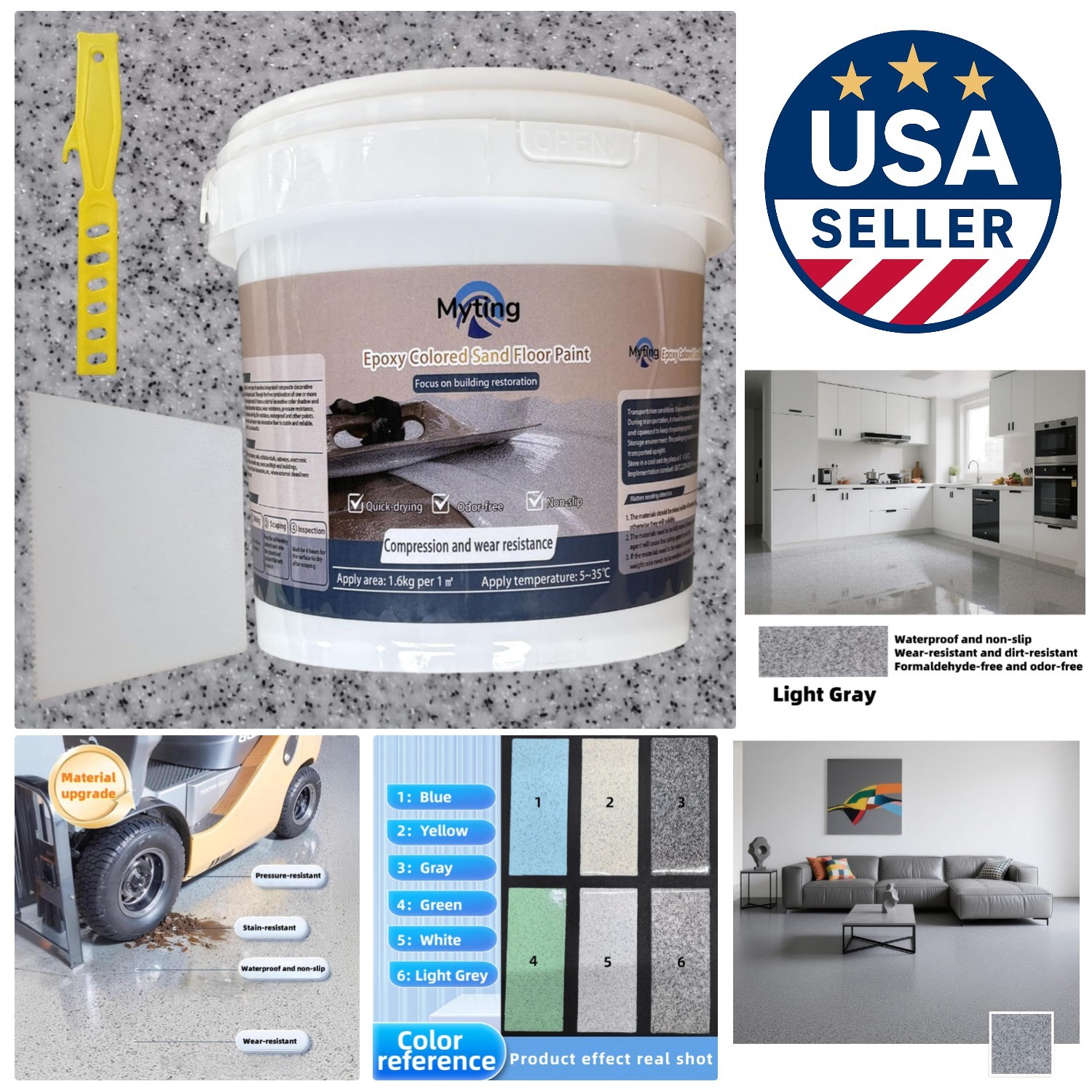 Self-Leveling Epoxy Floor Paint – Stain Resistant and Non-Slip, Light Gray 35 Oz