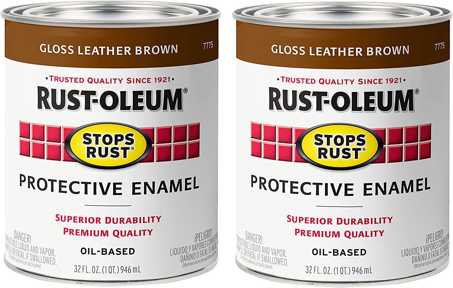7775502-2PK Stops Rust Brush on Paint, Quart, Gloss Leather Brown, 2 Pack