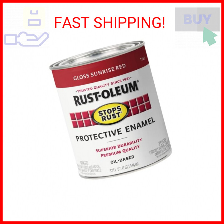 Rust-Oleum 7762502 Stops Rust Brush On Paint, Quart, Gloss Sunrise Red, 1 Quarts