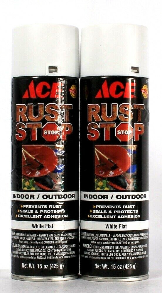 2 Ct Ace 15 Oz Rust Stop Indoor Outdoor White Flat Seal Excellent Adhesion Spray