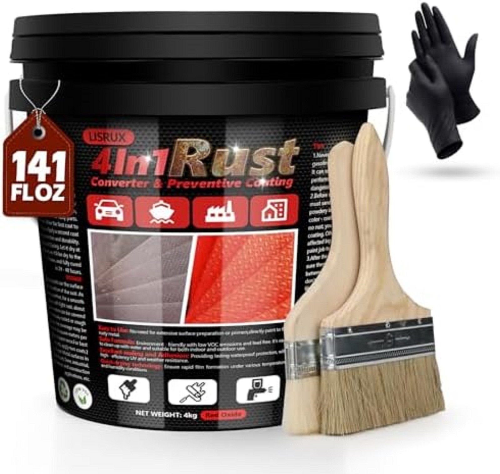 Rust Converter & Metal Primer, 141 Fl Oz Black Rust Inhibitor Paint for Metal…
