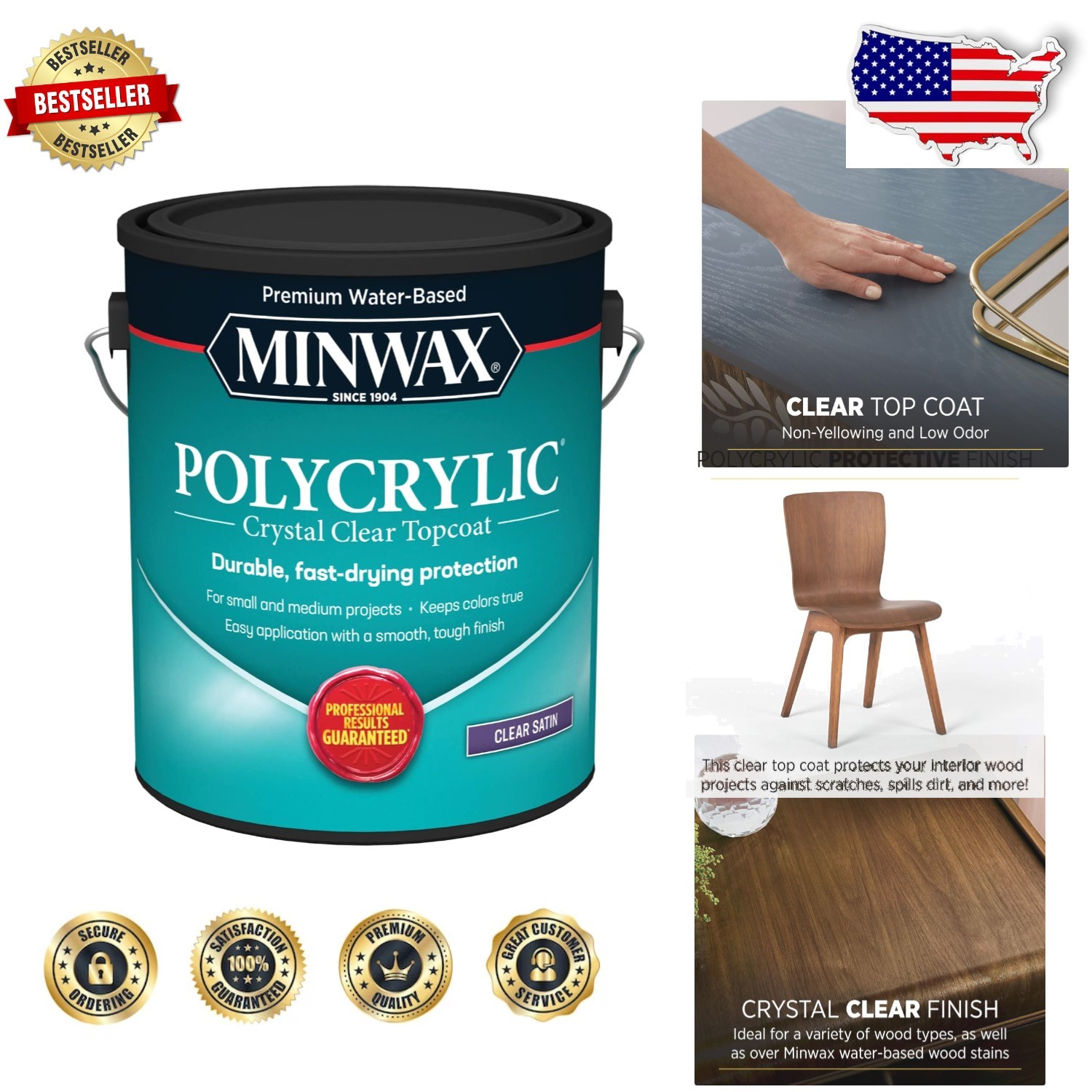 Protective Finish 1 Gallon Satin Polycrylic – Water Based, Low Odor, Easy Clean