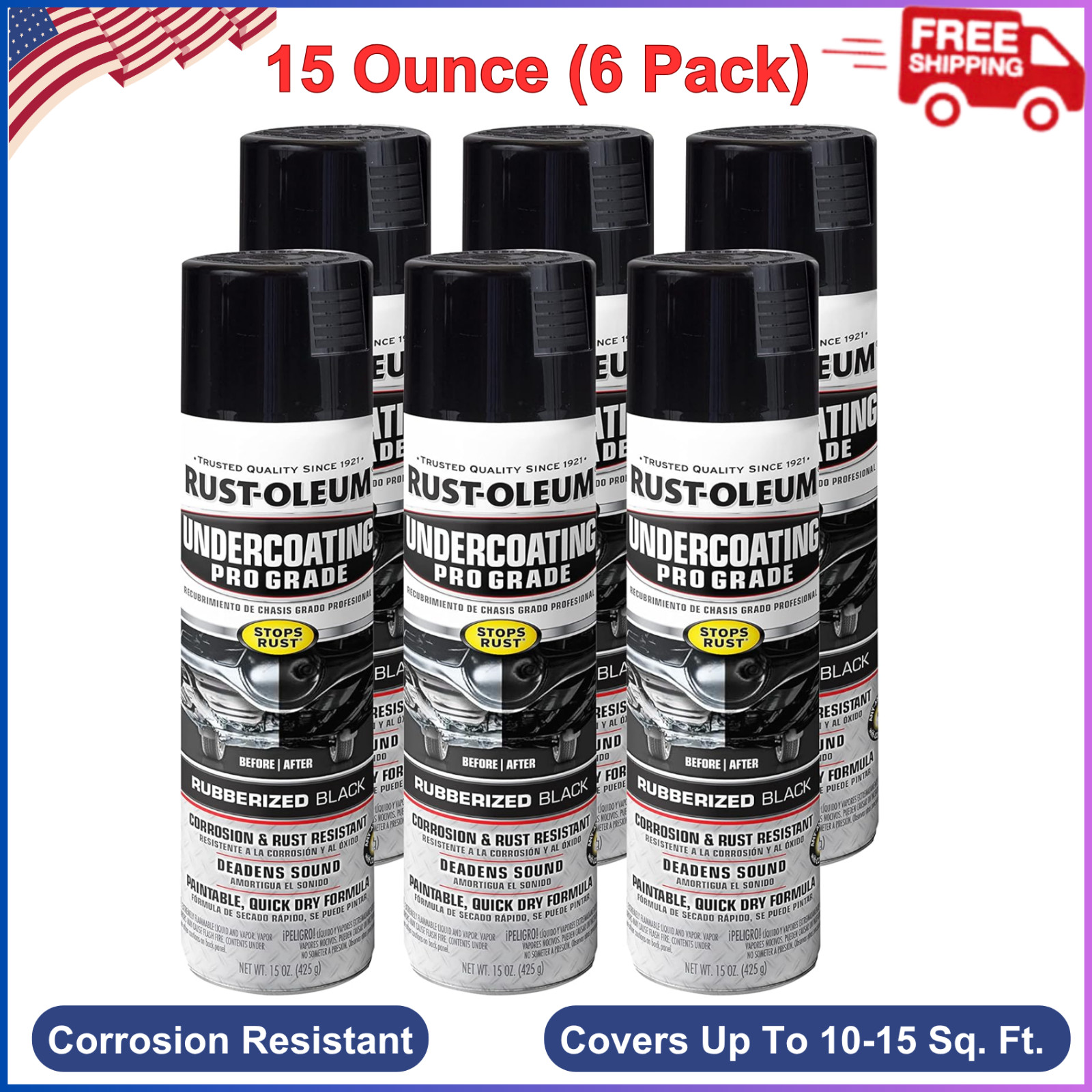 Rust-Oleum Stops Rust Professional Grade Undercoating Spray Paint, 6 Pack, 15 oz