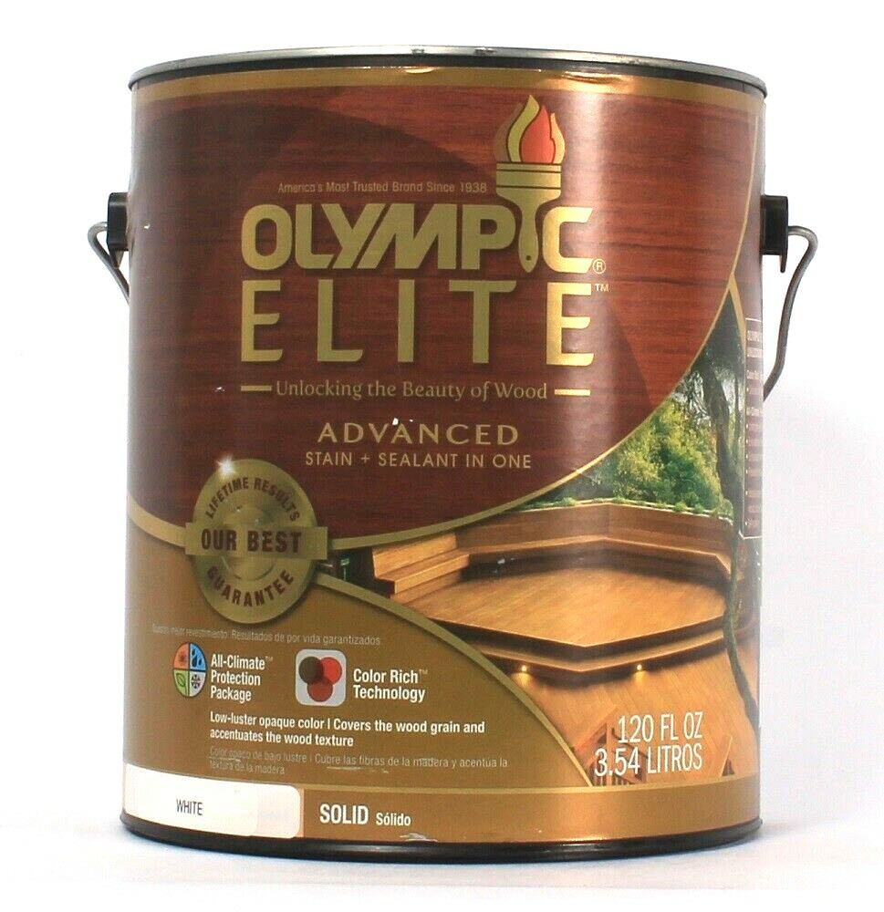 1 Can Olympic Elite 120 Oz White Solid Advanced Stain & Sealant In 1 Low Luster