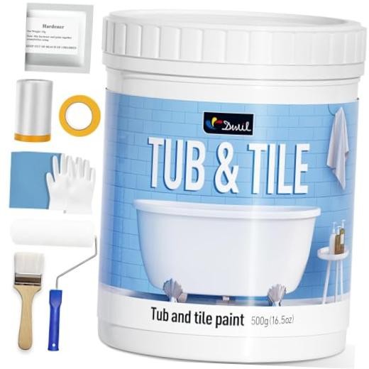 Tile Paint, Tub and Tile Refinishing Kit with Tools, Water-based Bathtub White