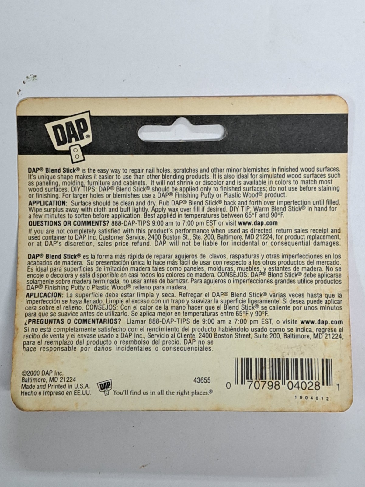 DAP Blend Stick by PlasticWood Light Maple Wood Filler Repair Stick .43oz 12g