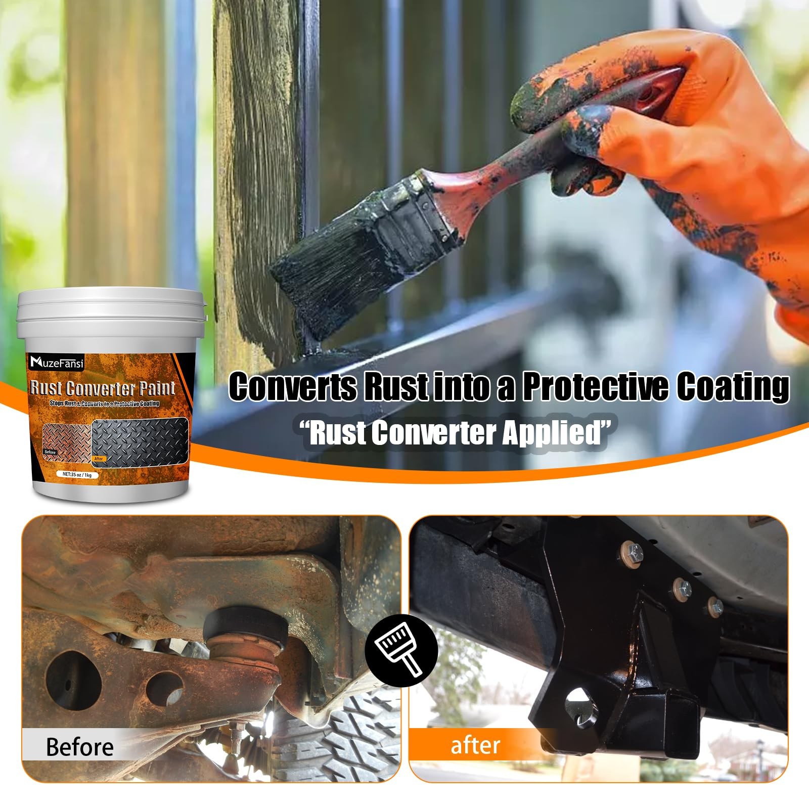 2-in-1 Rust Converter & Metal Primer – Stops 35 Fl Oz (Pack of 1), Black