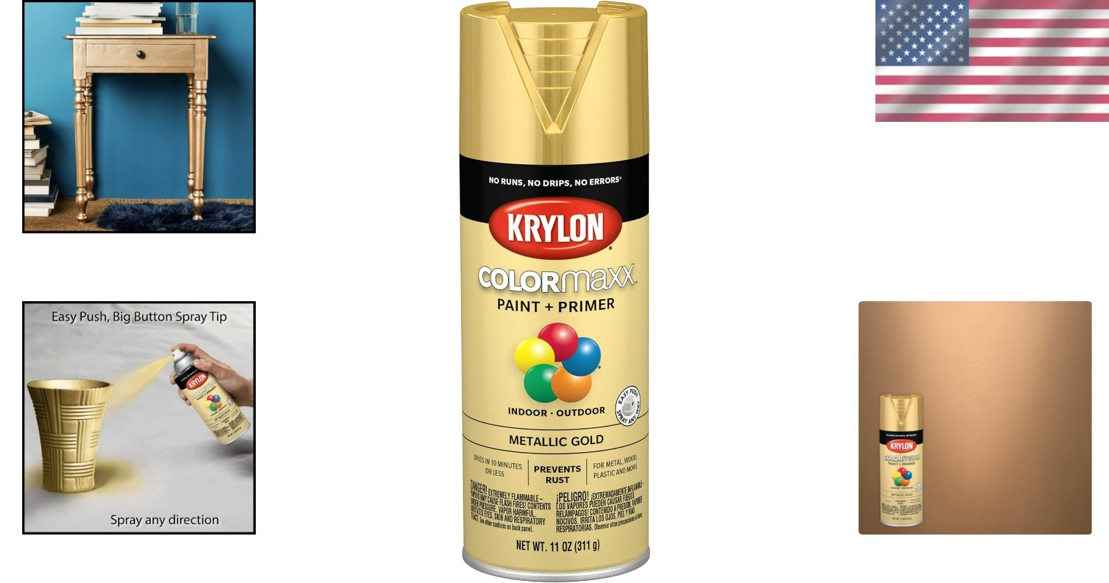 11oz COLORmaxx Spray Paint – Rust Resistant Metallic Gold for Any Surface