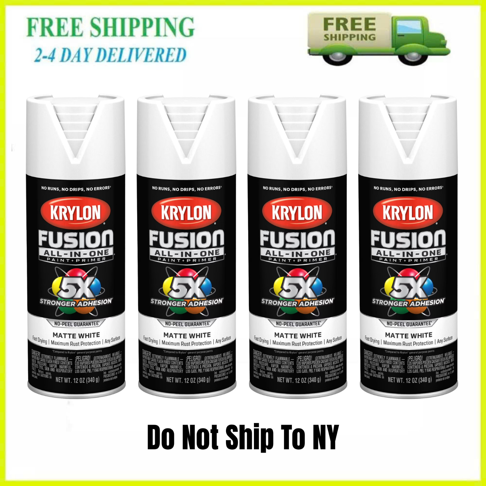 4 Pack Krylon K02764007 Fusion All-In-One White Matte Spray Paint Primer 12 oz
