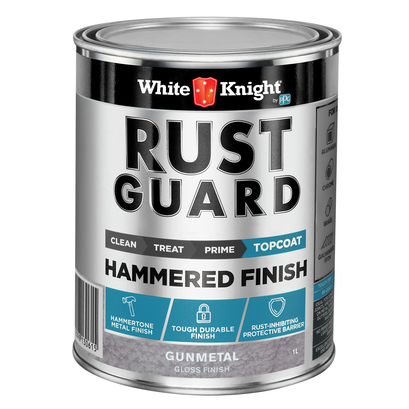 White Knight Rust Guard 1L Gunmetal Gloss Hammered Finish Paint
