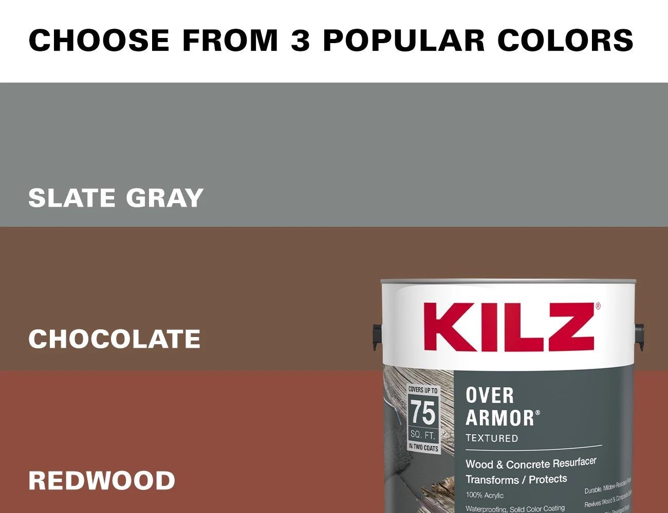 KILZ Over Armor Solid Coating Resurfacer Exterior Wood Concrete Slate Gray, 1Gal