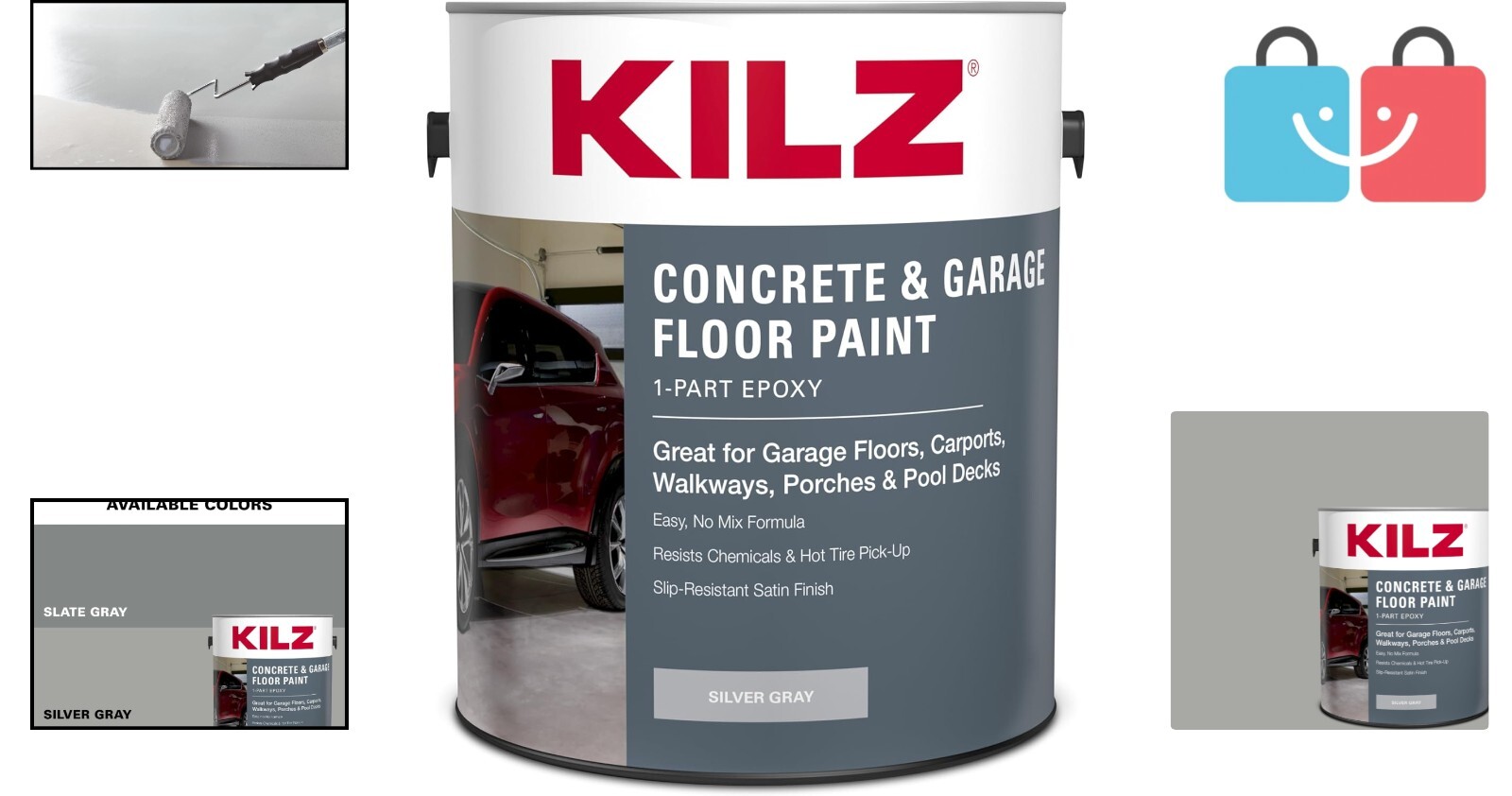 Slip-Resistant Satin Silver Gray Garage Floor Paint – 300-500 sq. ft. Coverage
