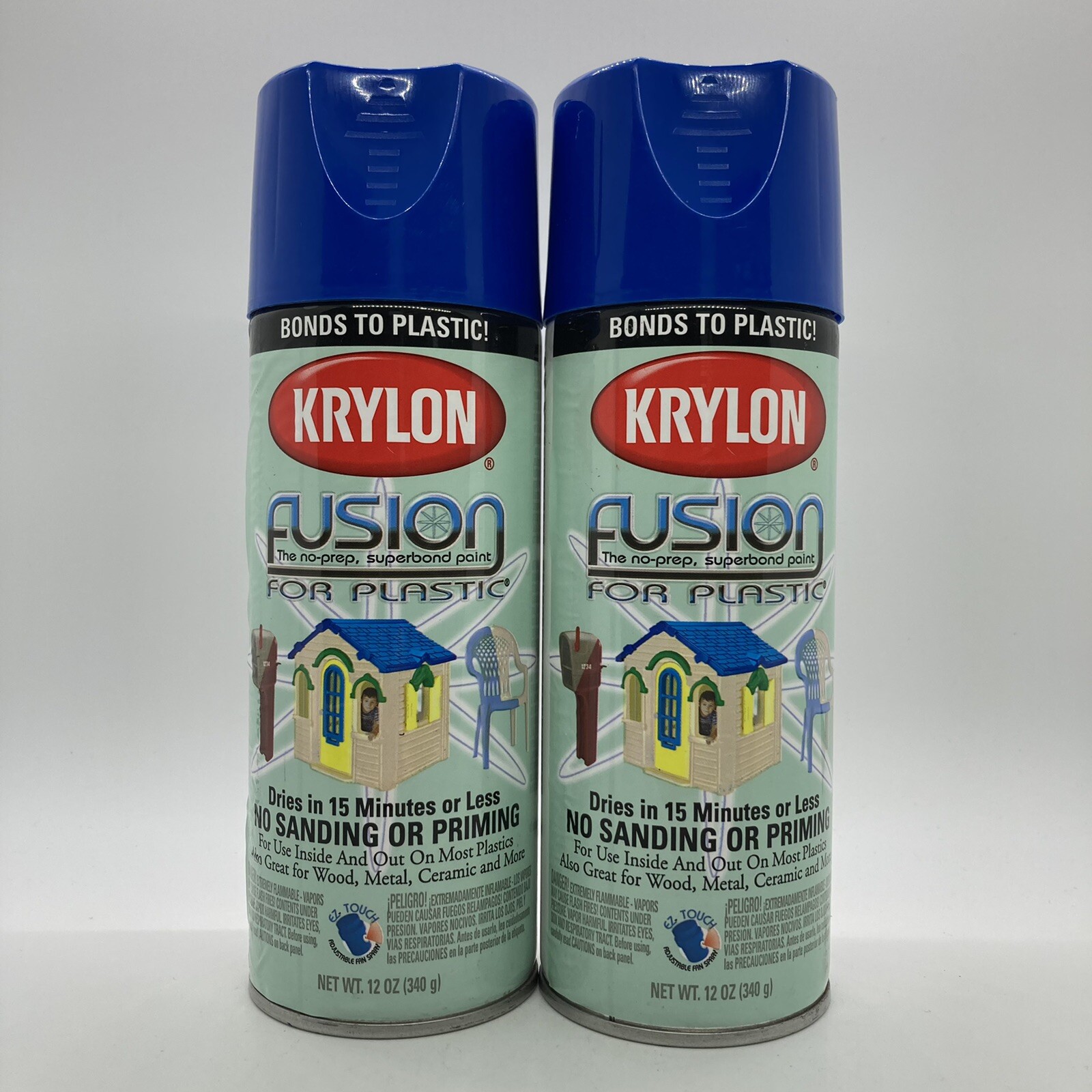 2x Krylon Fusion for Plastic Patriotic Blue Gloss Spray Paint, 12 oz each