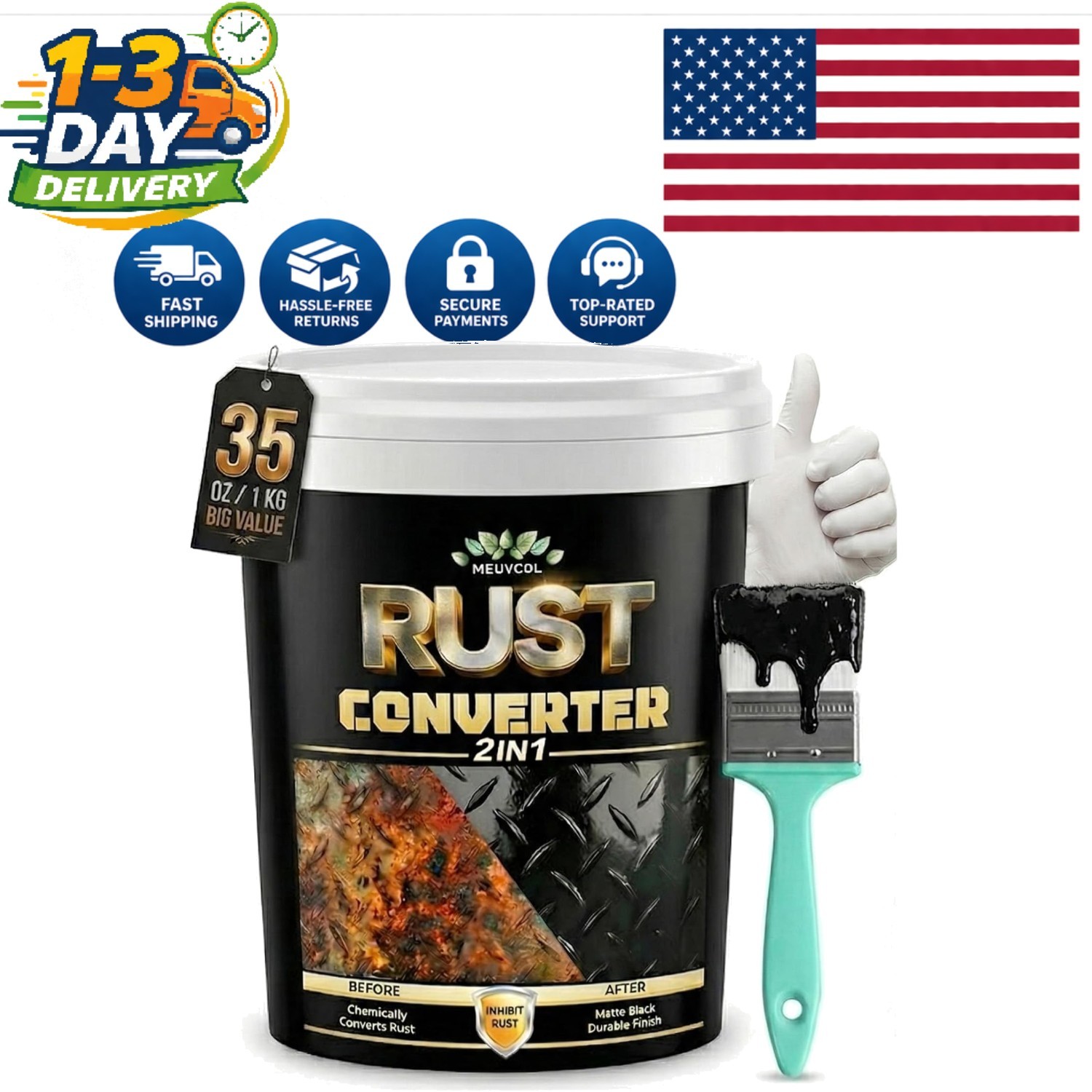 35 oz Anti-Rust Metal Coating – Non-Toxic & Crack Resistant for All Surfaces