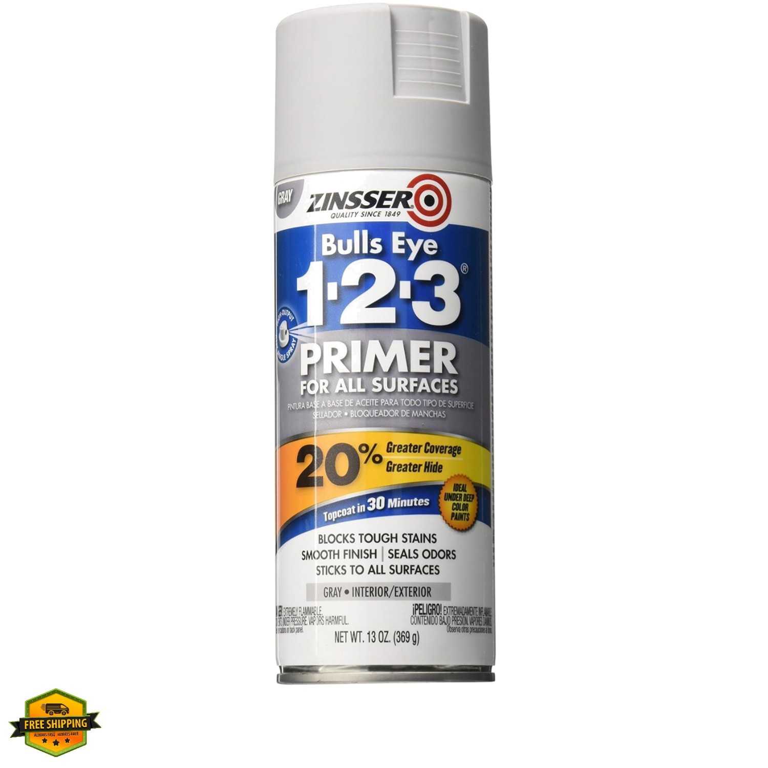 Bulls Eye 1-2-3 All Surface Spray Primer, 13 oz, Gray
