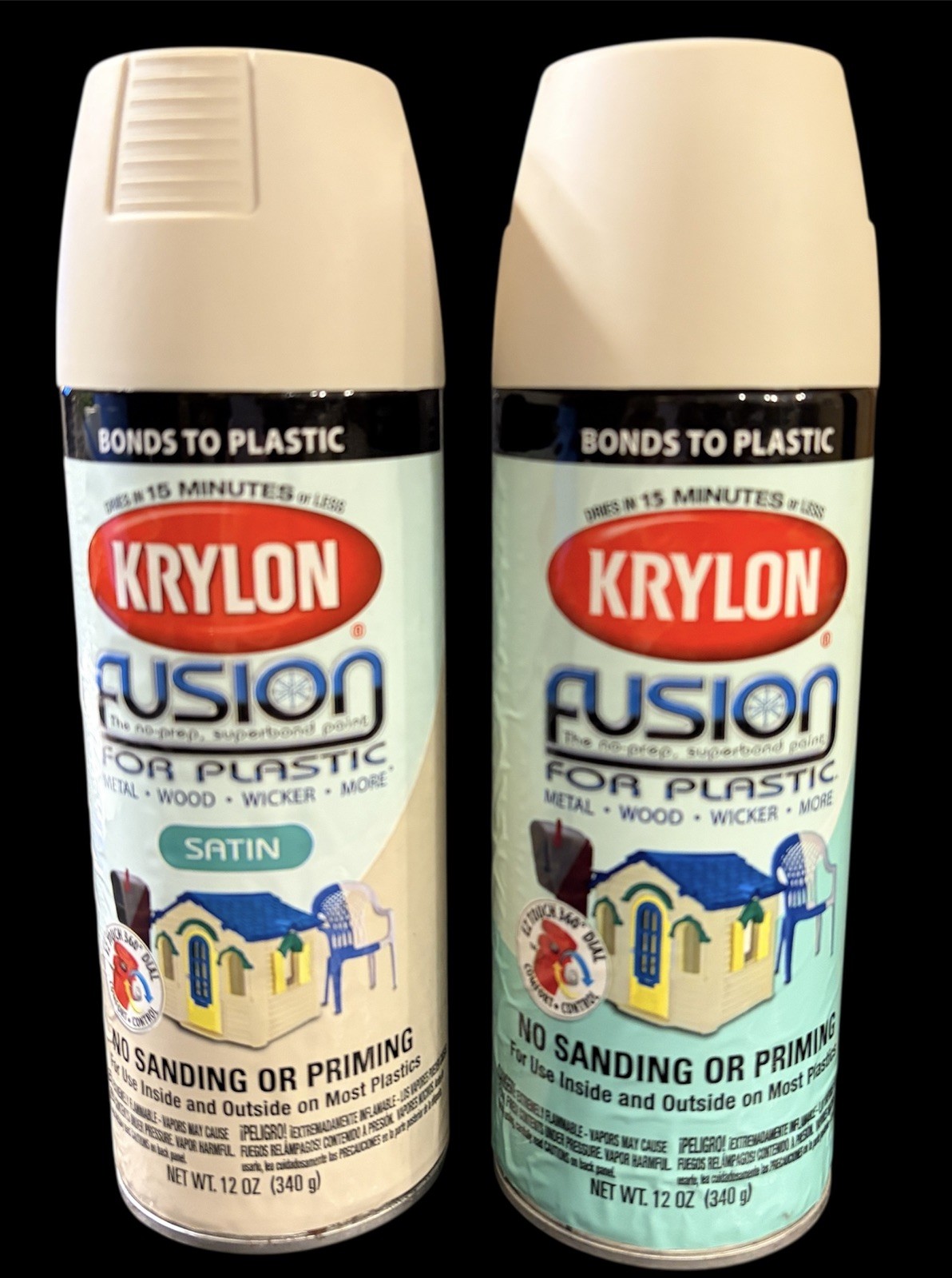 Lot Of 2 Krylon Fusion Spray Paint for Plastic 2437 Satin Almond Discontinued