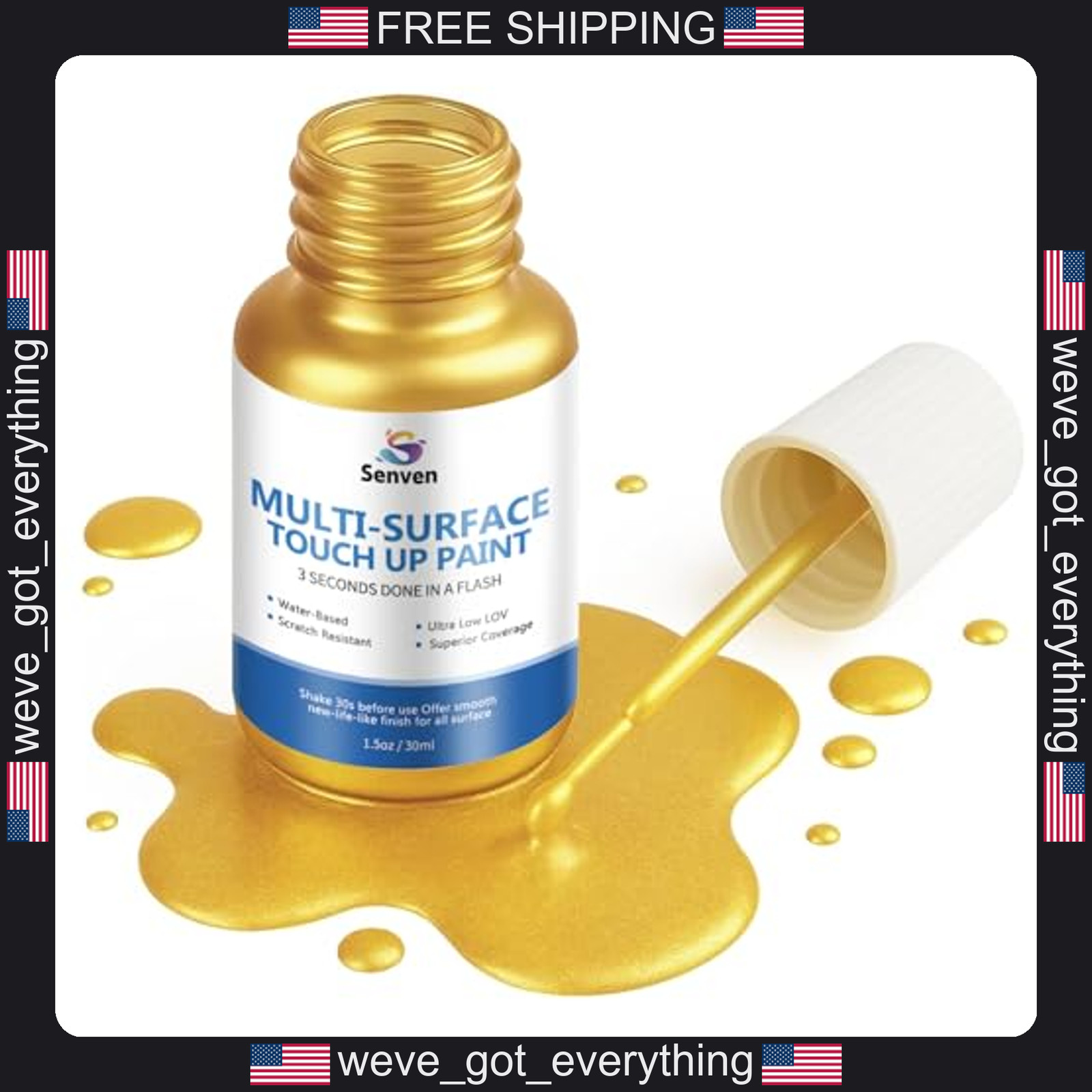 Gold Leaf Paint for Metal Wood Plastic 30ml High Gloss Finish