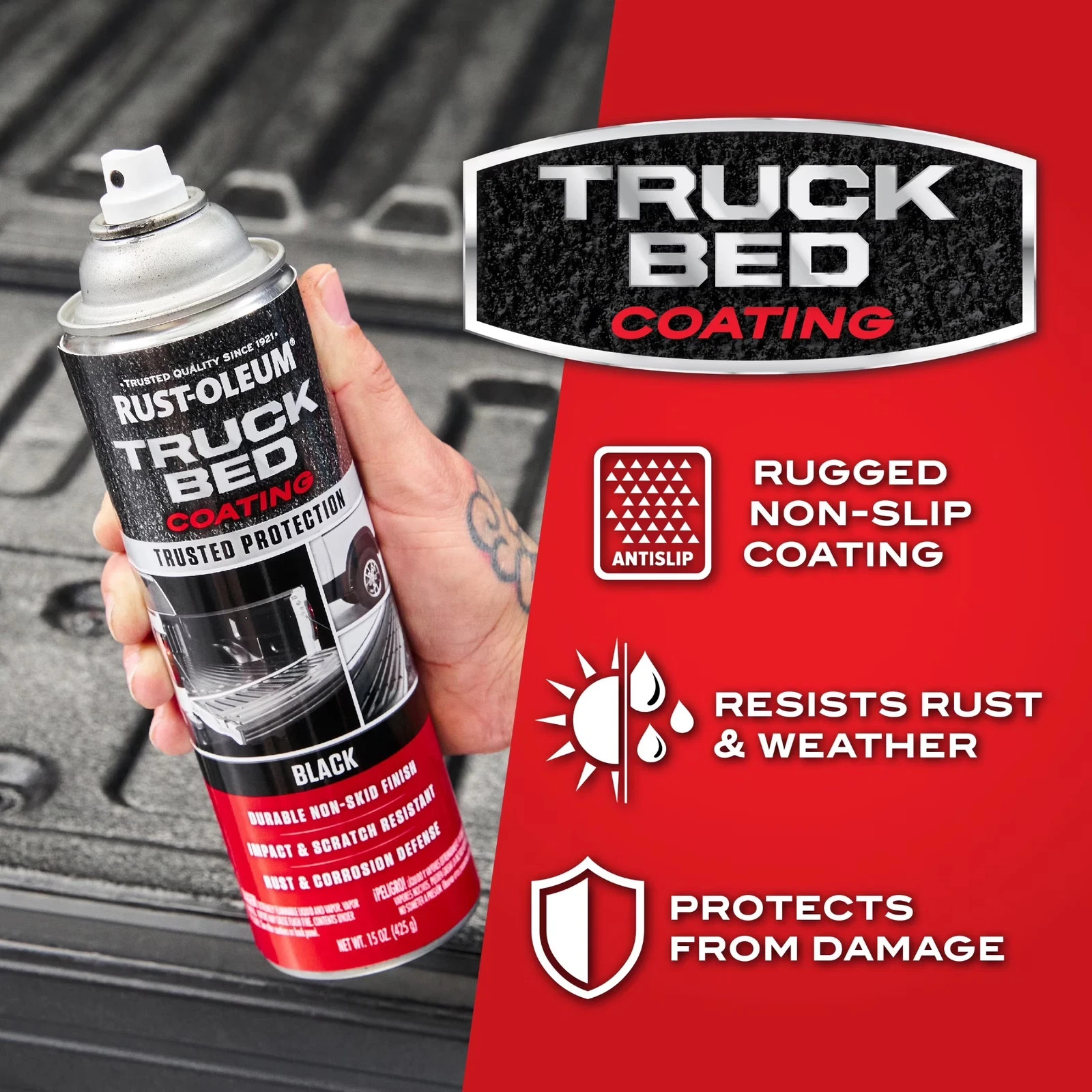 RUSTOLEUM Automotive Truck Bed Coating Spray Paint, Black, 15 Oz FREE SHIPPING