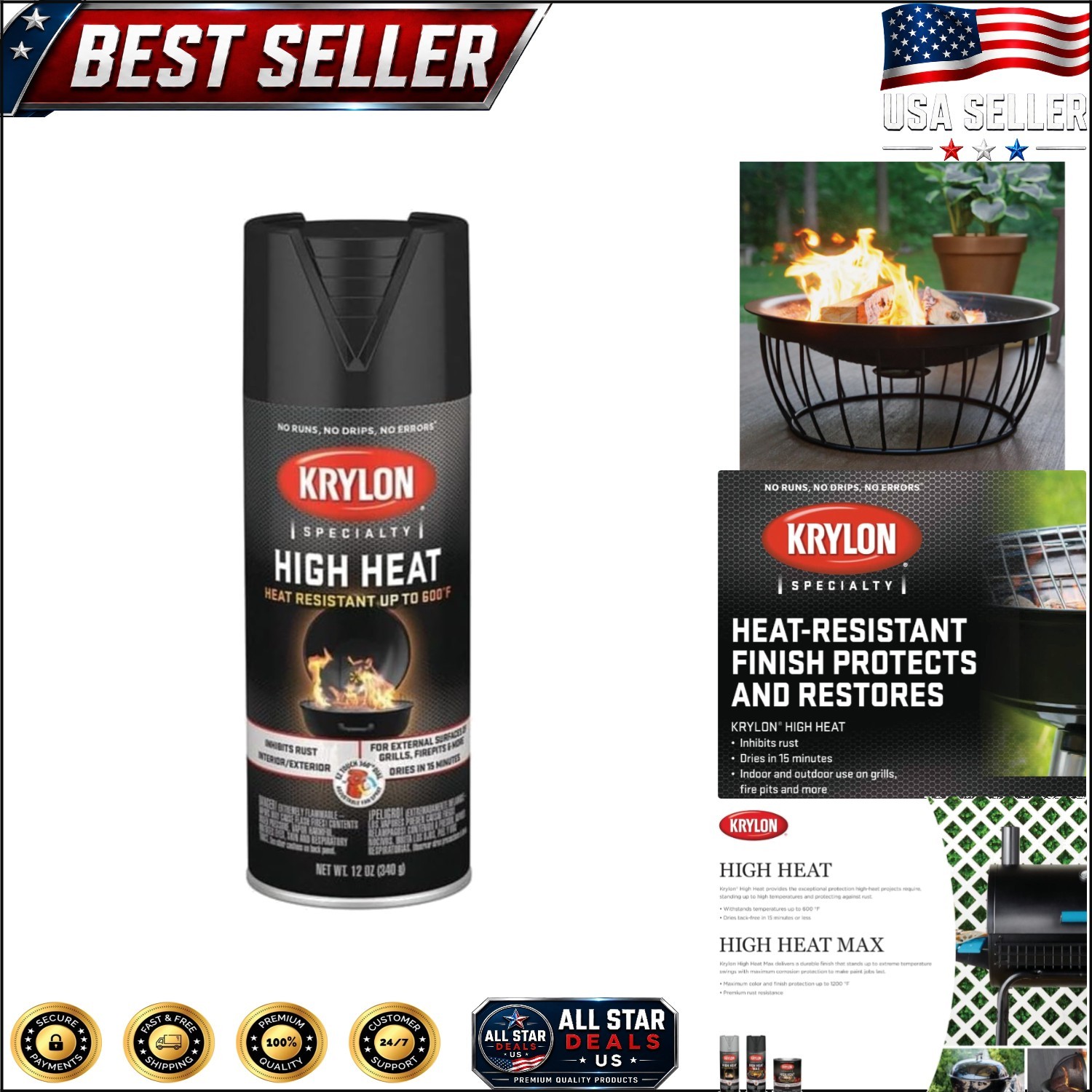 Krylon High Heat Satin Black Spray Paint, 12 Oz – Rust Resistant & Durable
