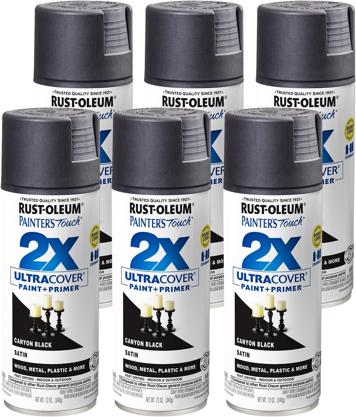 346951-6PK Painter’S Touch 2X Ultra Cover Spray Paint, 12 Oz, Satin Canyon Black