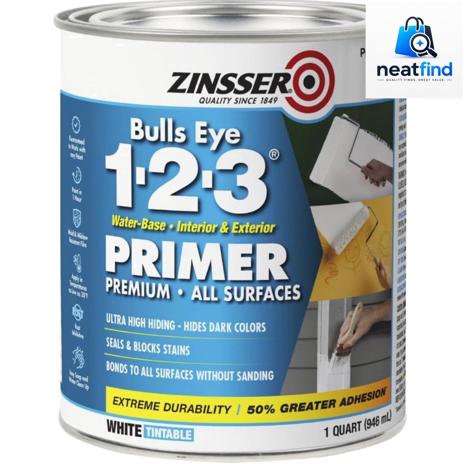 Bulls Eye 1-2-3 Water-Base Primer & Sealer, White, Quart | Bulls Eye 1-2-3 wa…