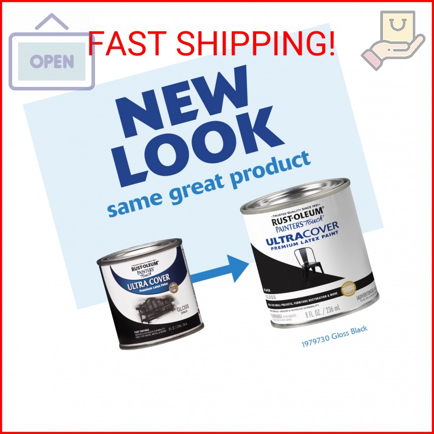Rust-Oleum 1979730 Painter’s Touch Latex Paint, Half Pint, Gloss Black, 8 Fl Oz