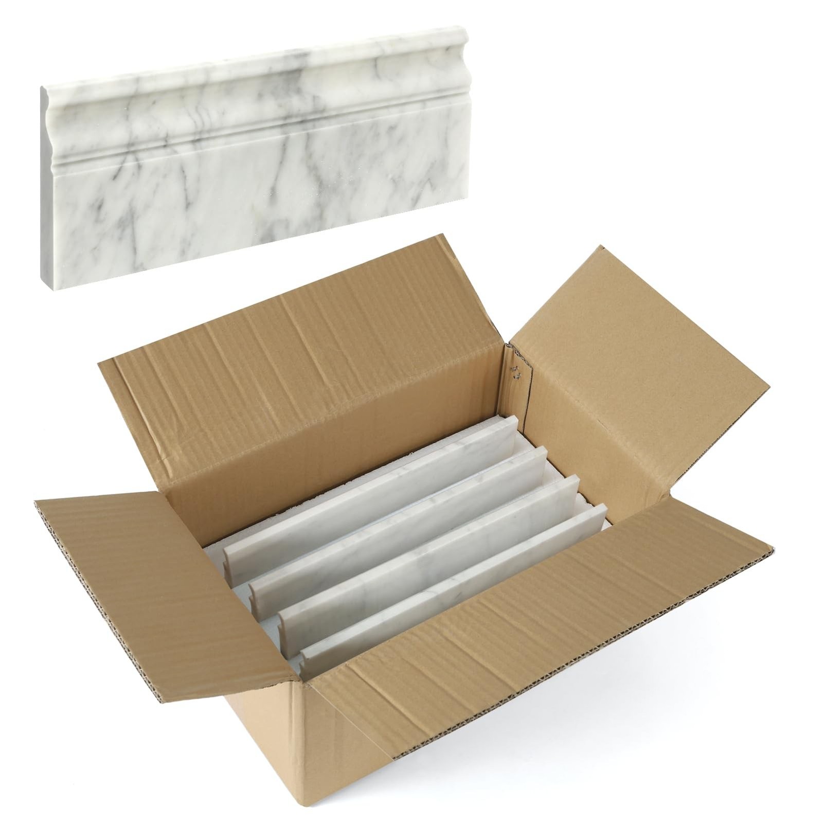 4 Pack Carrara White Marble Baseboard Trim Molding 5 x12” Polished Wall Base…