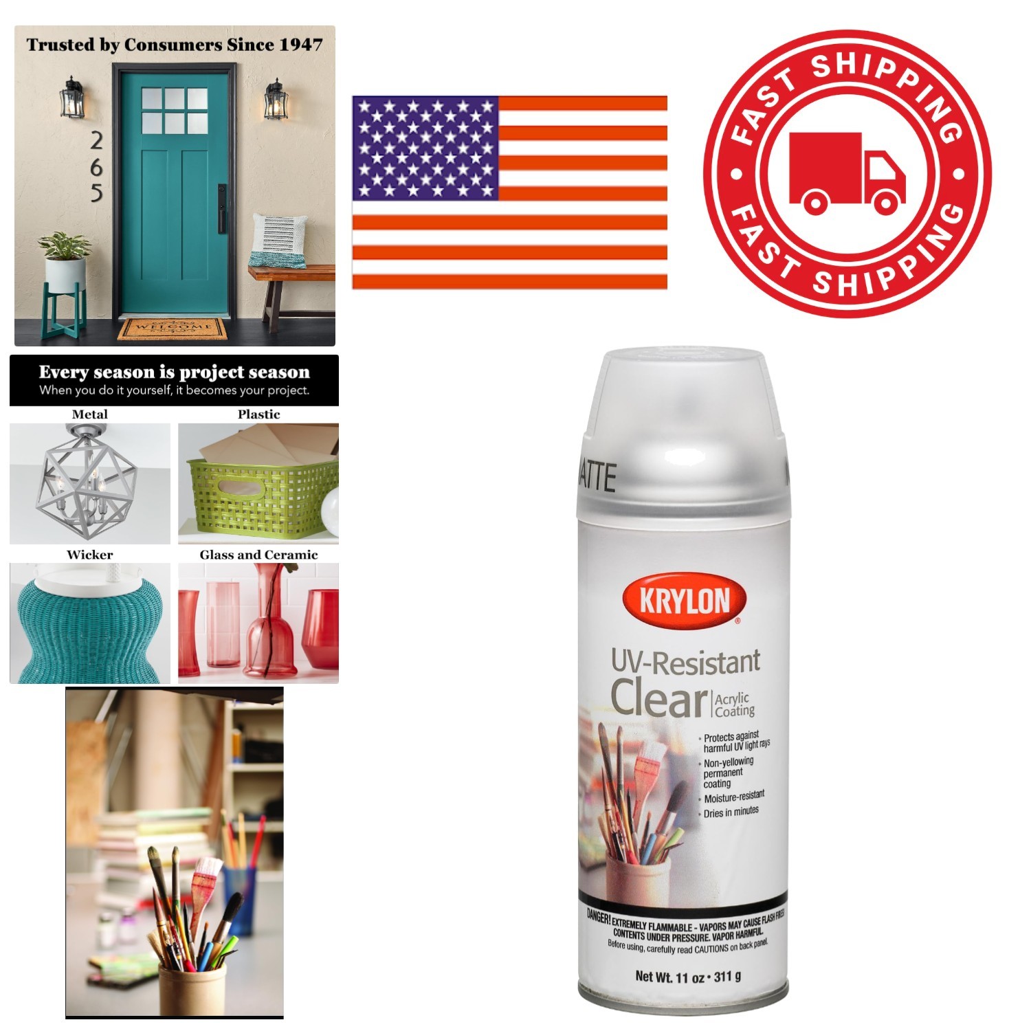 Aerosol Acrylic Spray Paint 11 Ounce Matte UV Resistant Moisture Proof