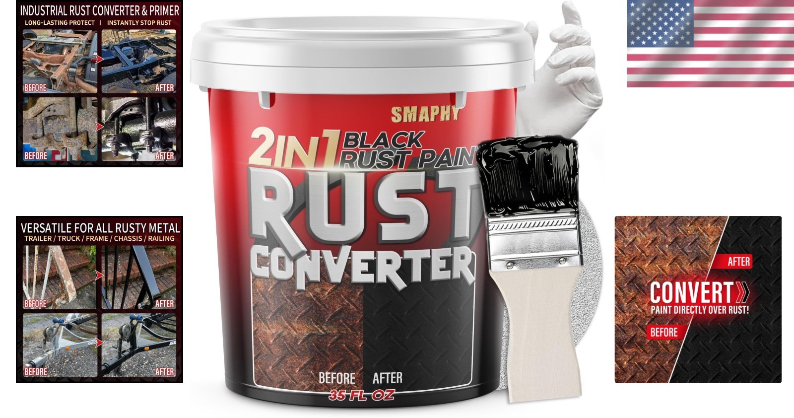 35 oz Matte Black Rust Encapsulator & Metal Primer – All Surface Protection