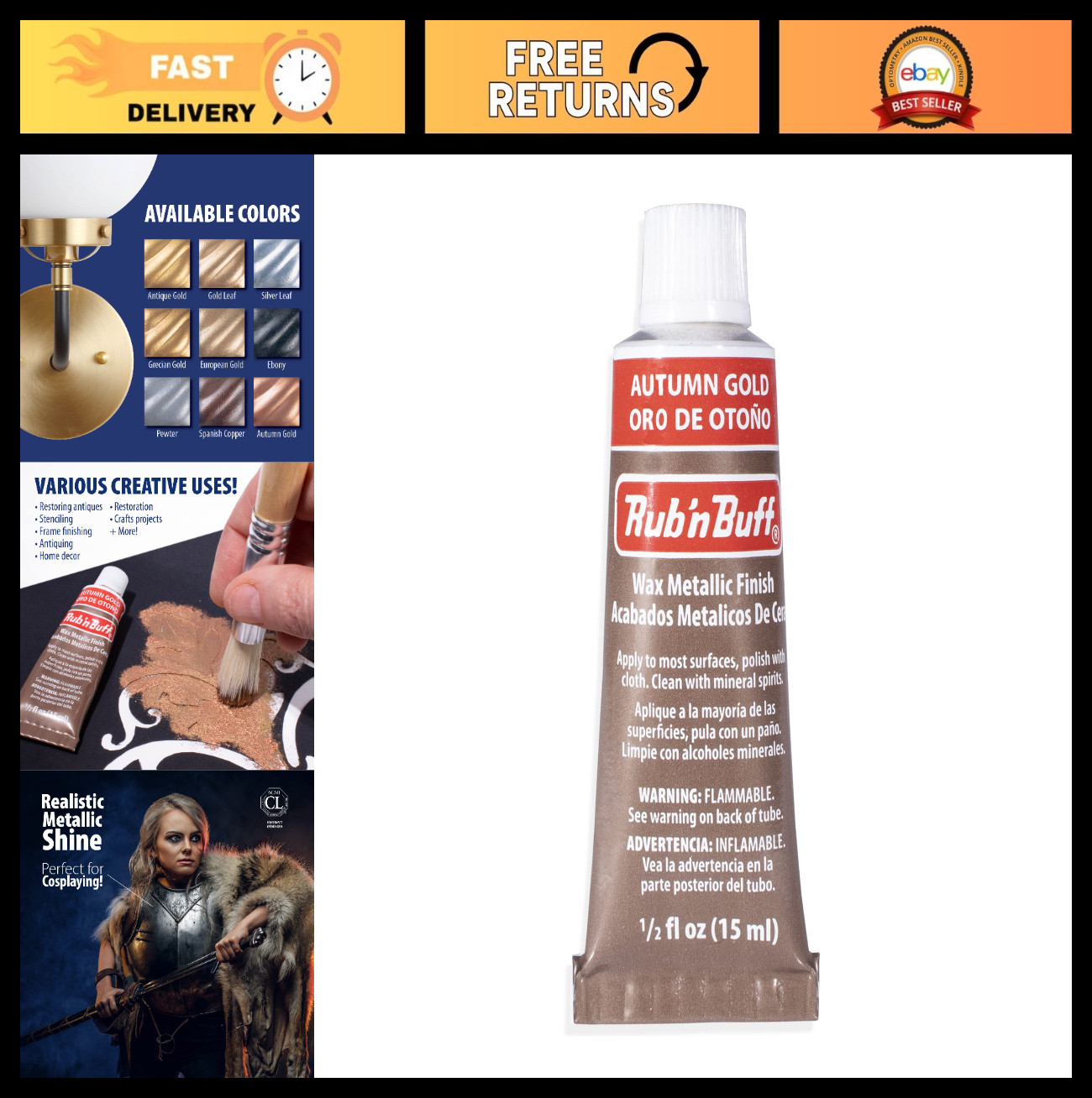 Metallic Gilding Wax – Autumn Gold 15ml Tube – Versatile Finishing & Antiquing W