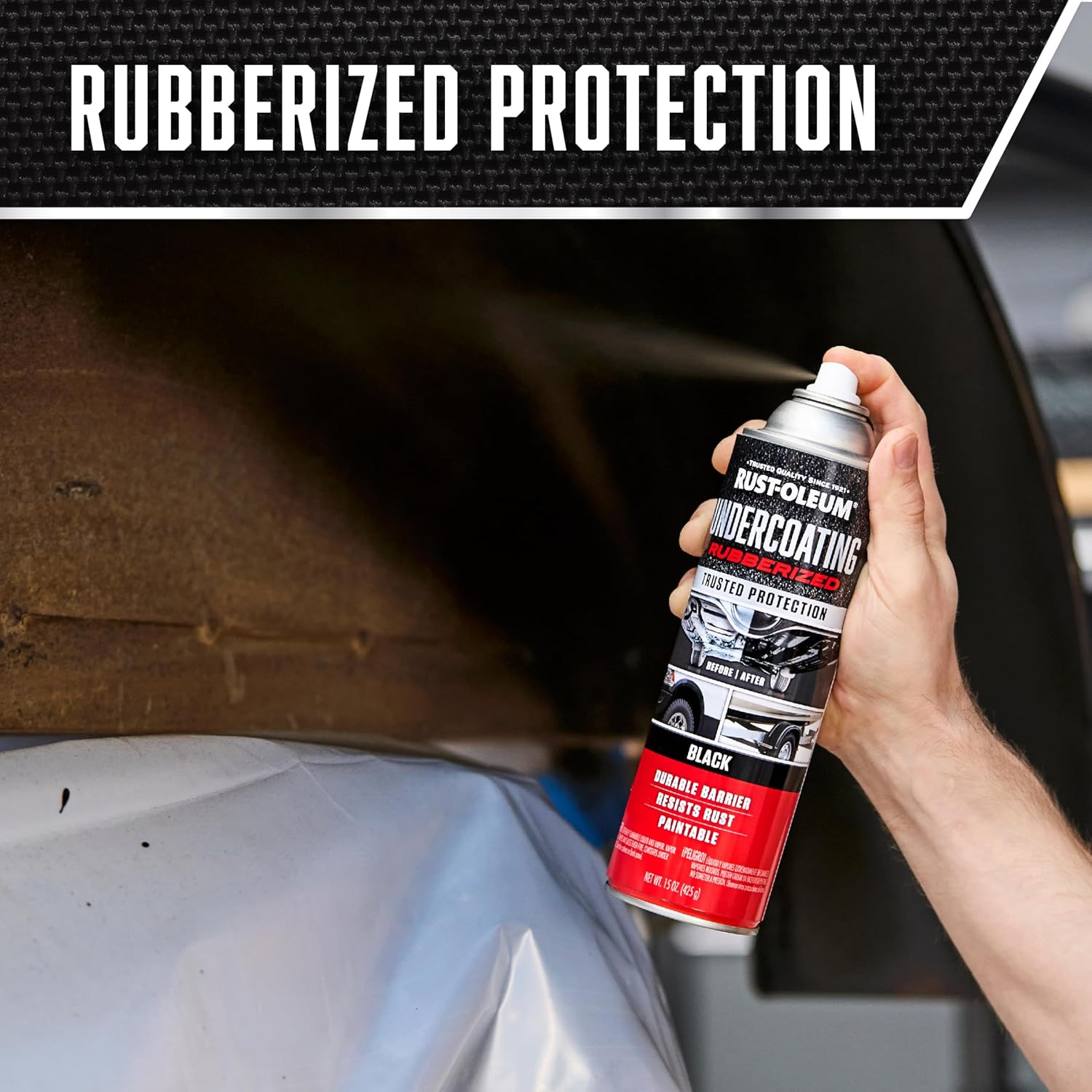 Rust-Oleum 248657-6PK Stops Rust Undercoating Spray, 15 Oz, Rubberized Black, 6