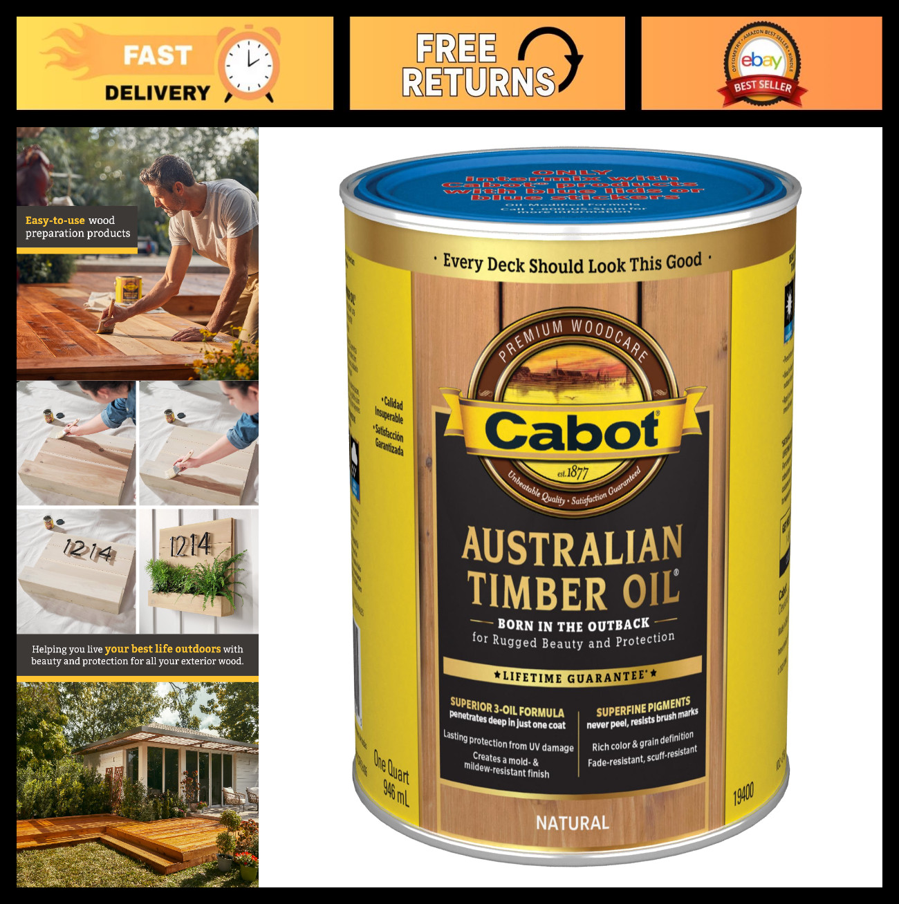 Natural Australian Timber Oil Stain – Water Reducible, 1 Gallon, Outdoor Finish
