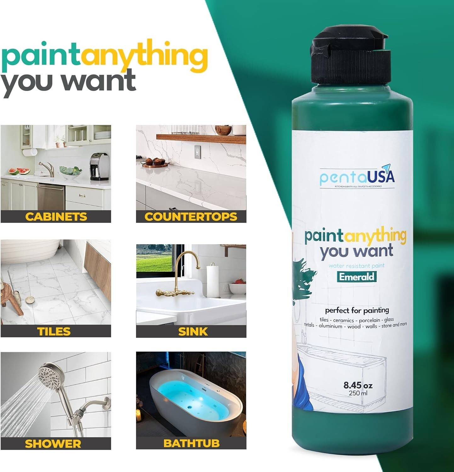 ALL IN ONE PAINT – (EMERALD) WATERPROOF PAINT FOR BATHROOM, TUB & TILE PAINT