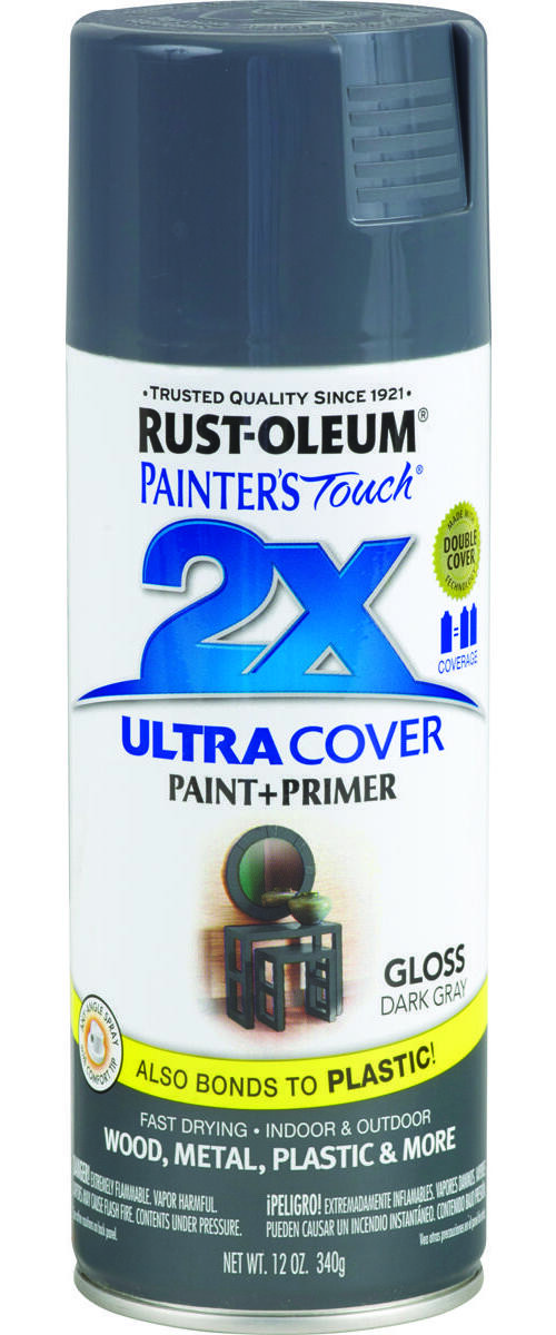 PAINTER’S Touch Gloss Spray Paint, Gloss, Dark Gray, 12 oz, Aerosol Can